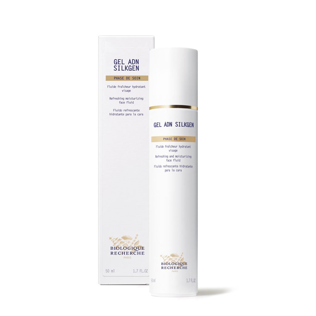 Biologique Recherche Gel ADN Silkgen – lightweight, hydrating gel in a sleek clear bottle with white cap, designed to tone, soften, and protect all skin types. Available at Shop Rescue Spa