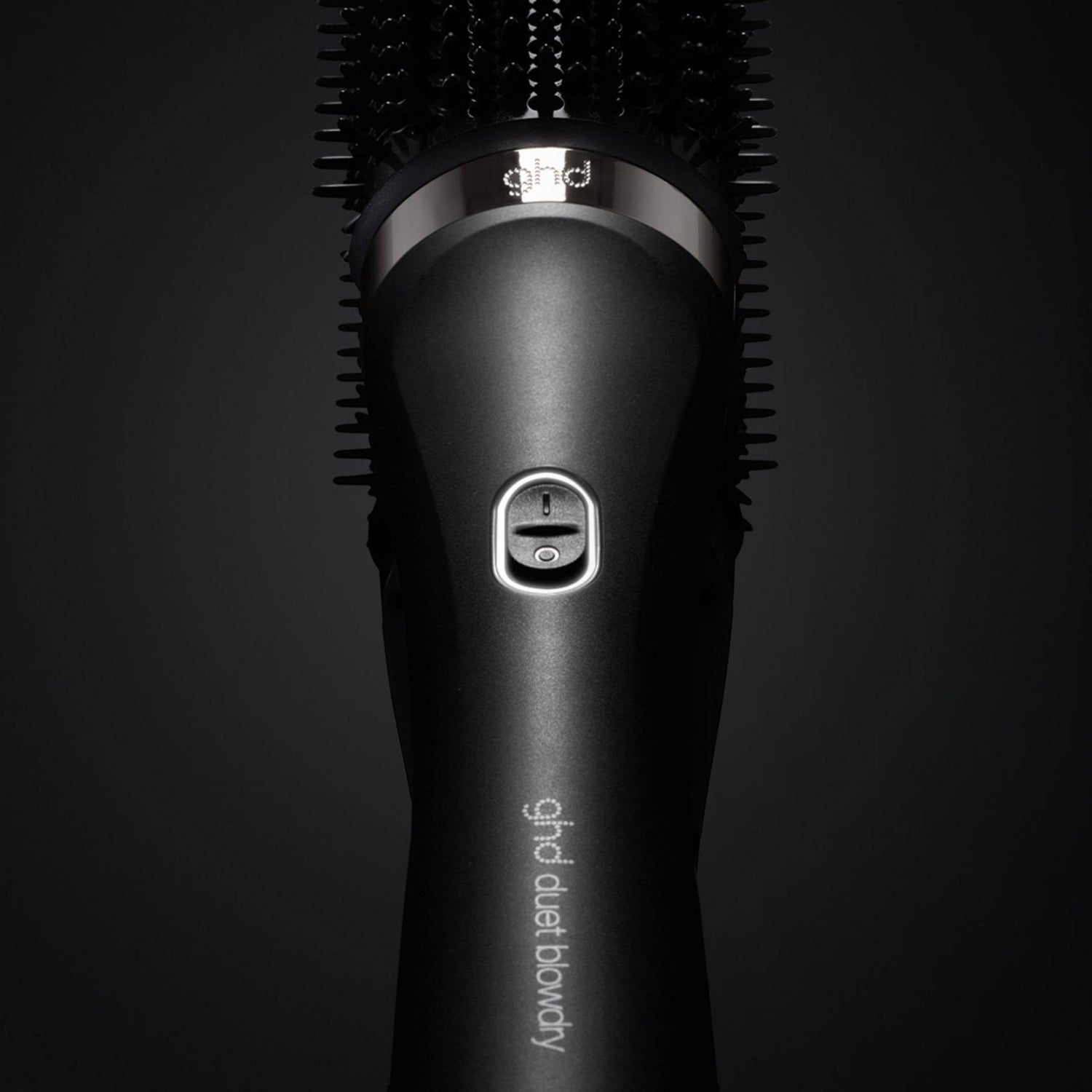 ghd Duet Blowdry hair dryer brush in matte black with snag-free bristles and sleek ergonomic handle.