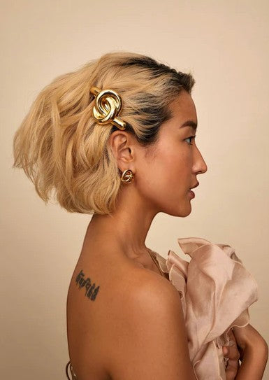 Glossy Knot Barrette Gold