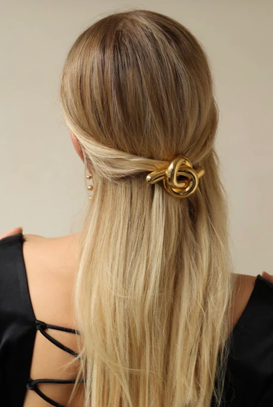 Glossy Knot Barrette Gold