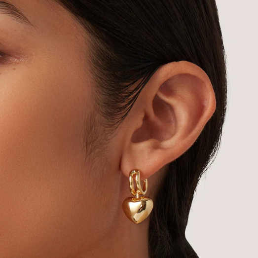 Puffy Heart Huggies Earrings Gold