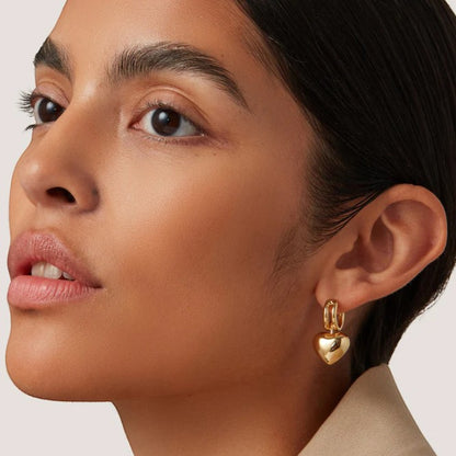 Puffy Heart Huggies Earrings Gold