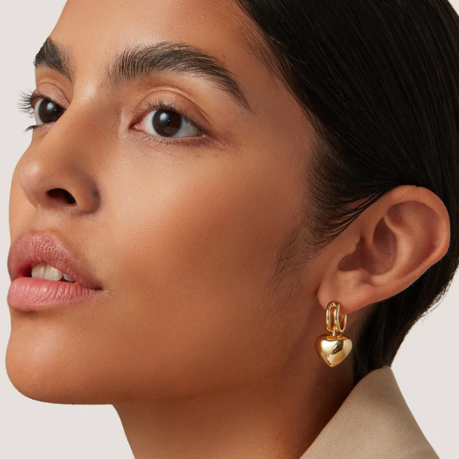 Puffy Heart Huggies Earrings Gold