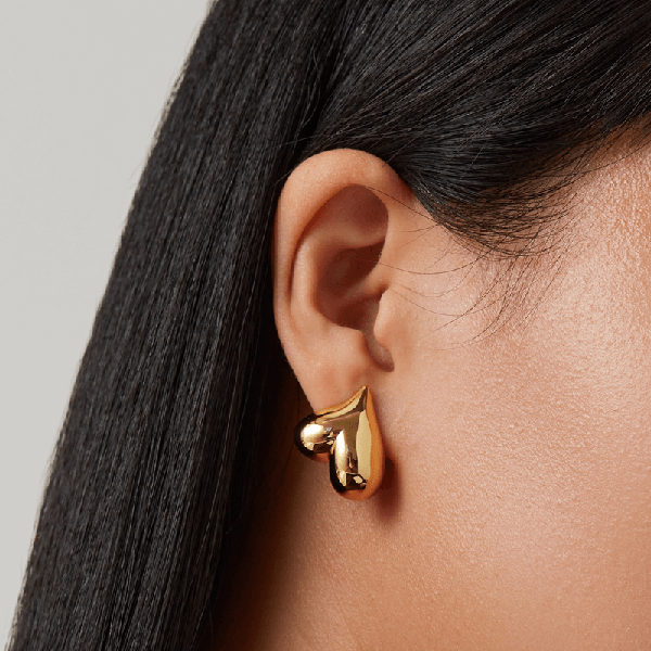 Art Heart Button Earrings Gold