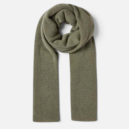Shop Rescue Spa olive green cashmere travel wrap, a soft and breathable unisex knit scarf for travel or lounging.