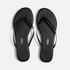 Shop Rescue Spa Liners Sable matte black cowhide leather flip flops with rubber outsoles, top view.