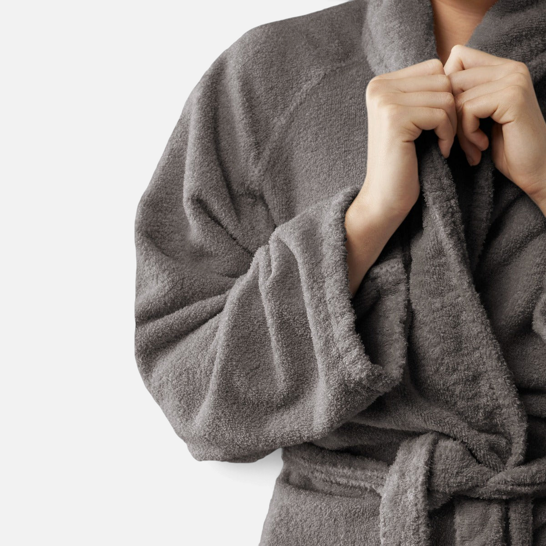 Shop Rescue Spa Linge Robe in Fumo grey, a soft and dense linen terry blend bathrobe with a rich garment-dyed finish.