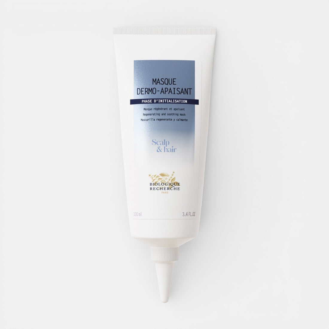 Biologique Recherche Dermo-Apaisant Mask - soothing scalp treatment in a white tube designed to reduce dryness, flaking, and irritation for healthier, shinier hair.
