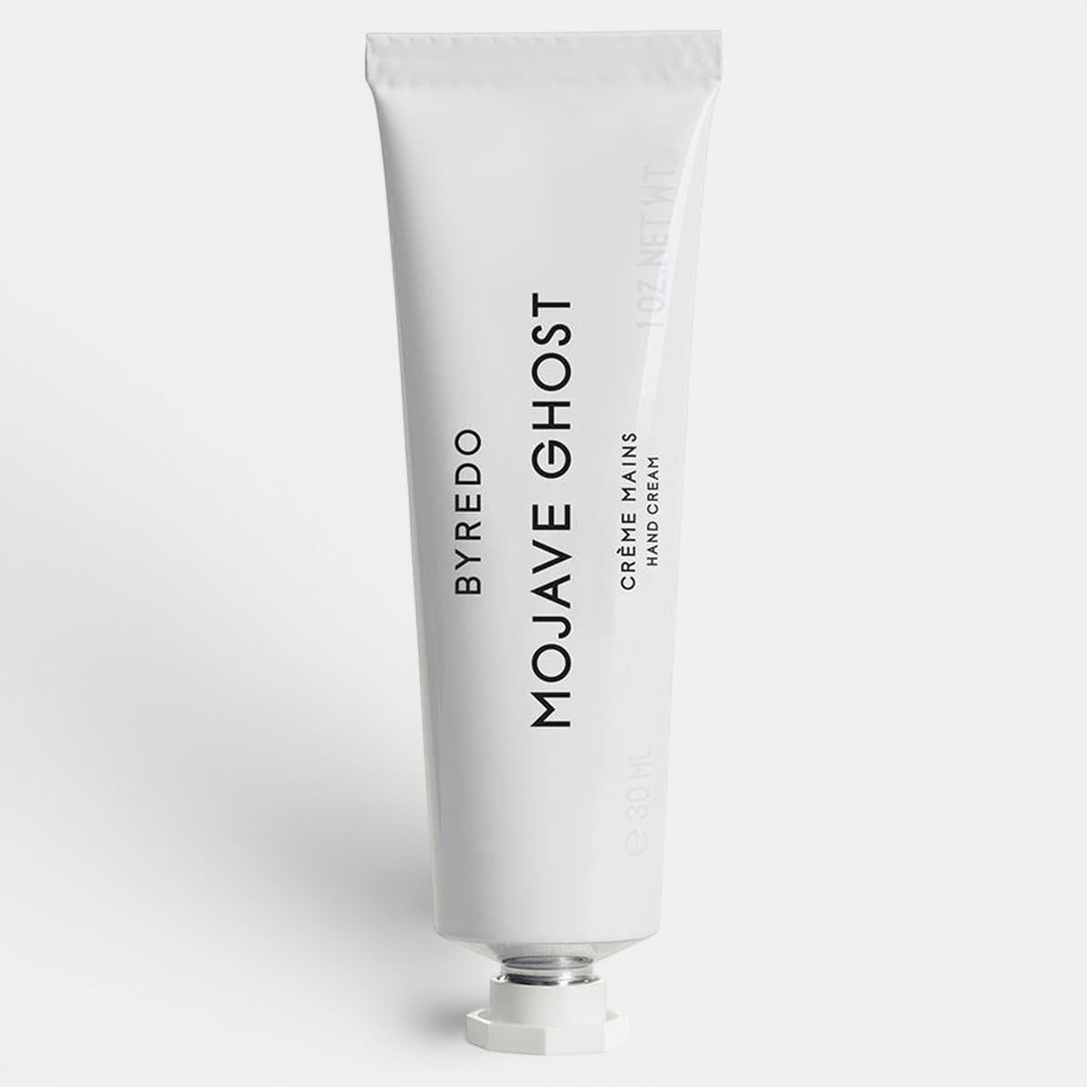 Hand cream tube of Byredo Mojave Ghost on a white background
