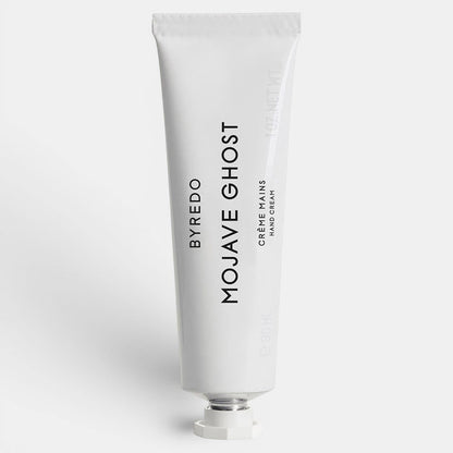 Hand cream tube of Byredo Mojave Ghost on a white background