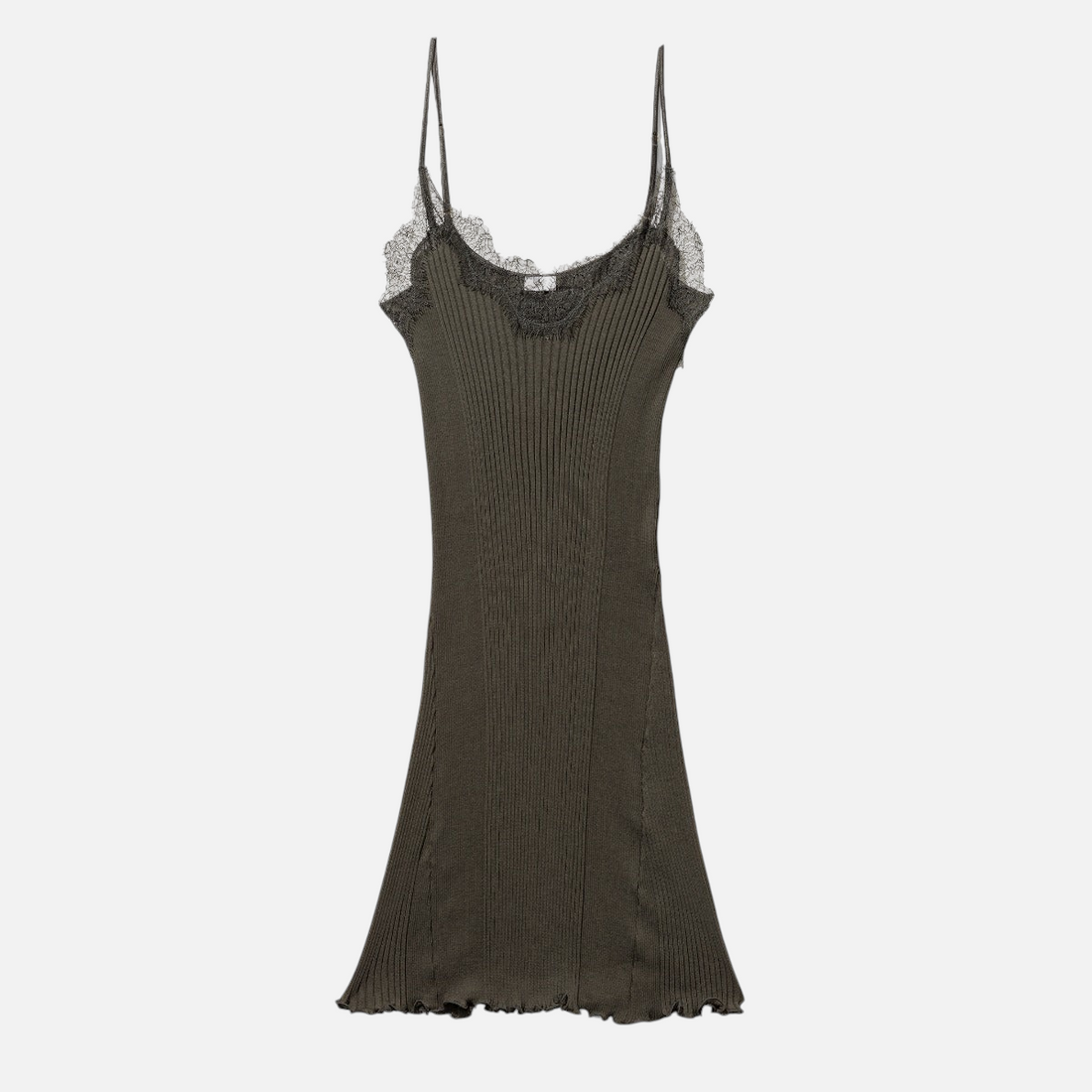 Shop Rescue Spa Richelieu dark shadow negligee in ribbed Pima cotton with delicate lace trim and spaghetti straps