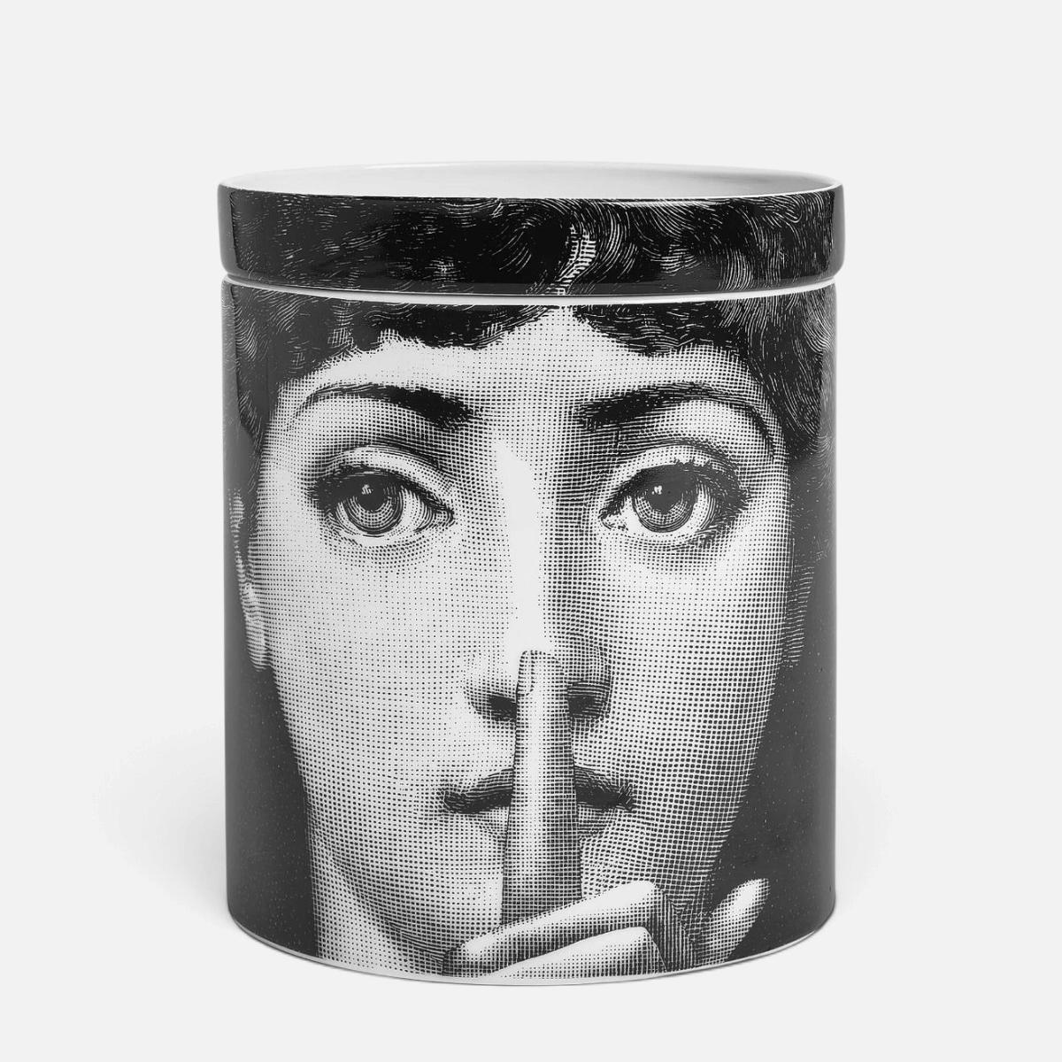 Shop Rescue Spa Nel Mentre large scented candle featuring the black and white Mascherina design by Fornasetti