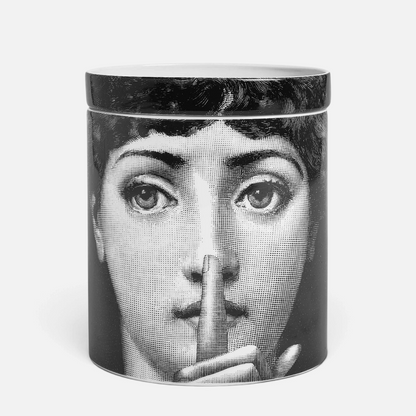 Shop Rescue Spa Nel Mentre large scented candle featuring the black and white Mascherina design by Fornasetti