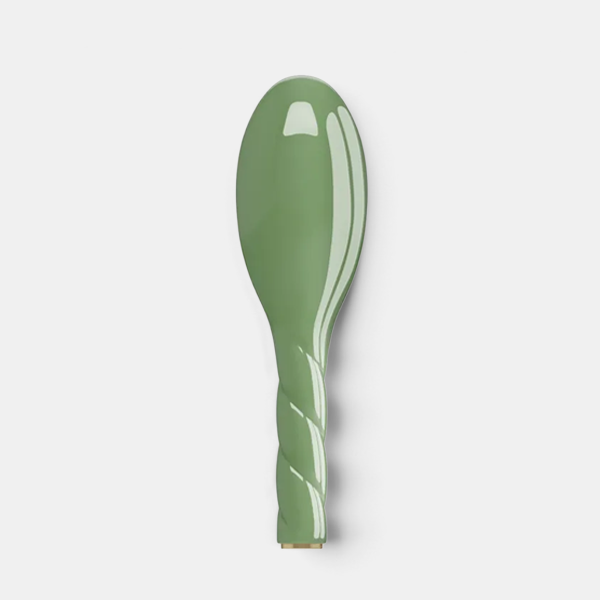 Shop Rescue Spa N.03 Petite Essential Soft Hair Brush in sage green with a unique twisted handle design.