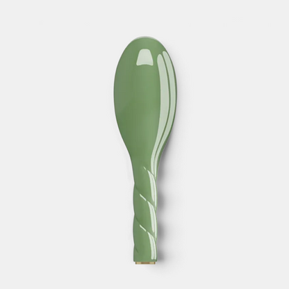 Shop Rescue Spa N.03 Petite Essential Soft Hair Brush in sage green with a unique twisted handle design.