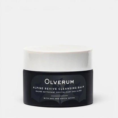 Jar of Olverum Alpine Revive Cleansing Balm on a grey background