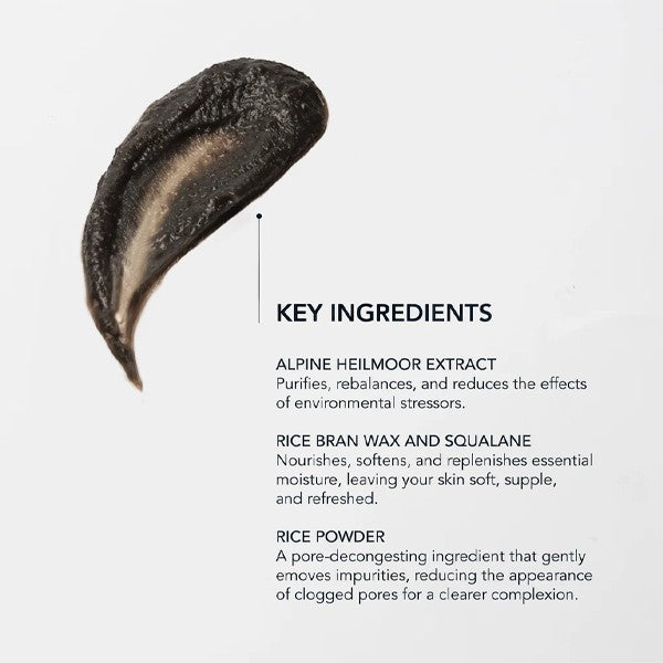 Cosmetic product with key ingredients listed on a grey background