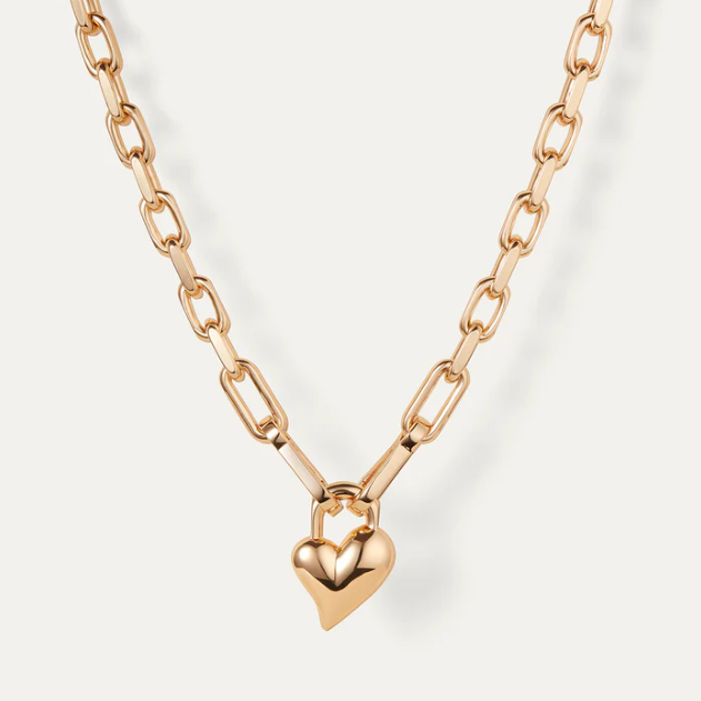 Padlock Heart Pendant Necklace Gold