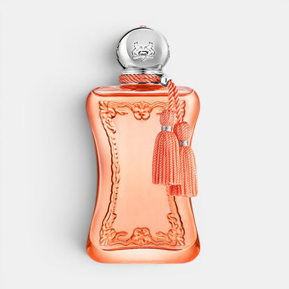 Front-facing product photo of Parfums de Marly Athalia on a clean background, showing the perfume bottle and decorative cap design.