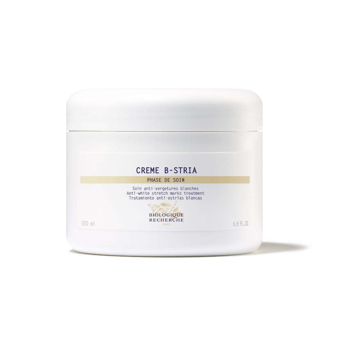 White jar of Biologique Recherche Crème B-Stria, anti-white stretch marks body cream