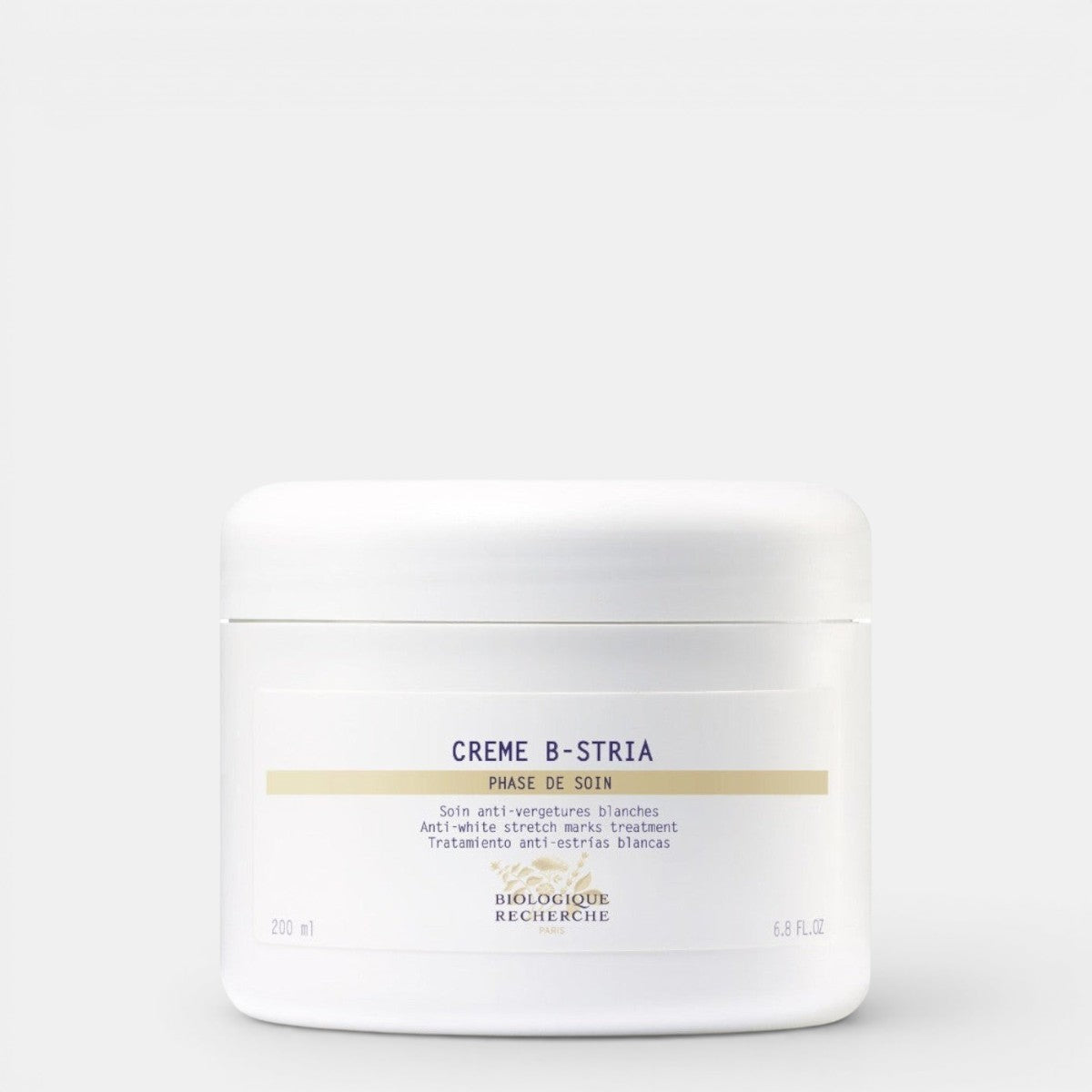 White jar of Biologique Recherche Crème B-Stria, anti-white stretch marks body cream