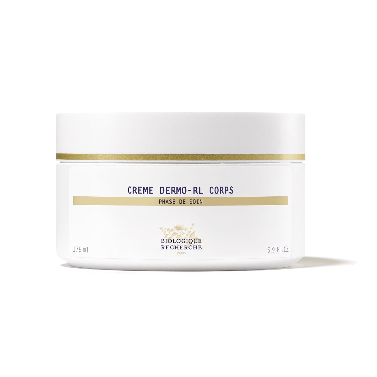 White jar of Biologique Recherche Dermo-RL Body Cream with a gold band, displayed on a clean white background.