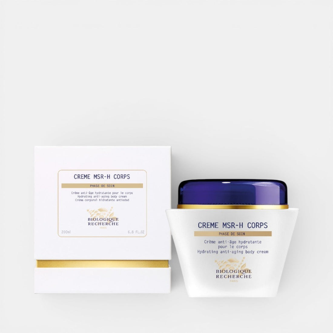 Biolégique Récherche Cèreme MSR-H Corps packaging on a white background. Hydrating and Anti-Aging Body Cream.