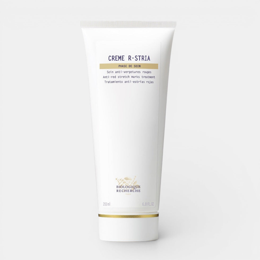 Tube of Biologique Recherche Crème R-Stria on a white background. Anti-Red Stretch marks treatment