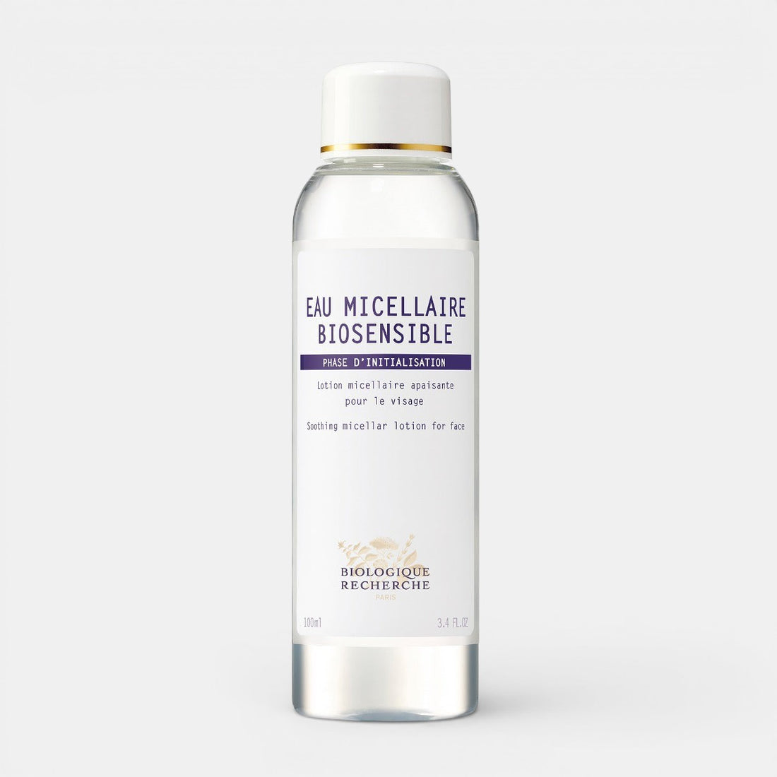 Biologique Recherche Eau Micellaire Biosensible bottle with soft, minimalist packaging, ideal for sensitive skin makeup removal.