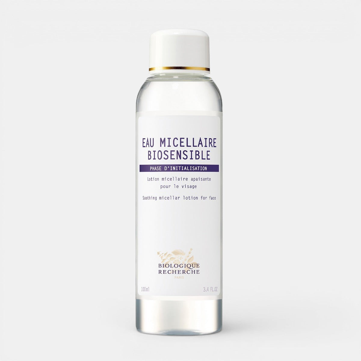 Biologique Recherche Eau Micellaire Biosensible bottle with soft, minimalist packaging, ideal for sensitive skin makeup removal.