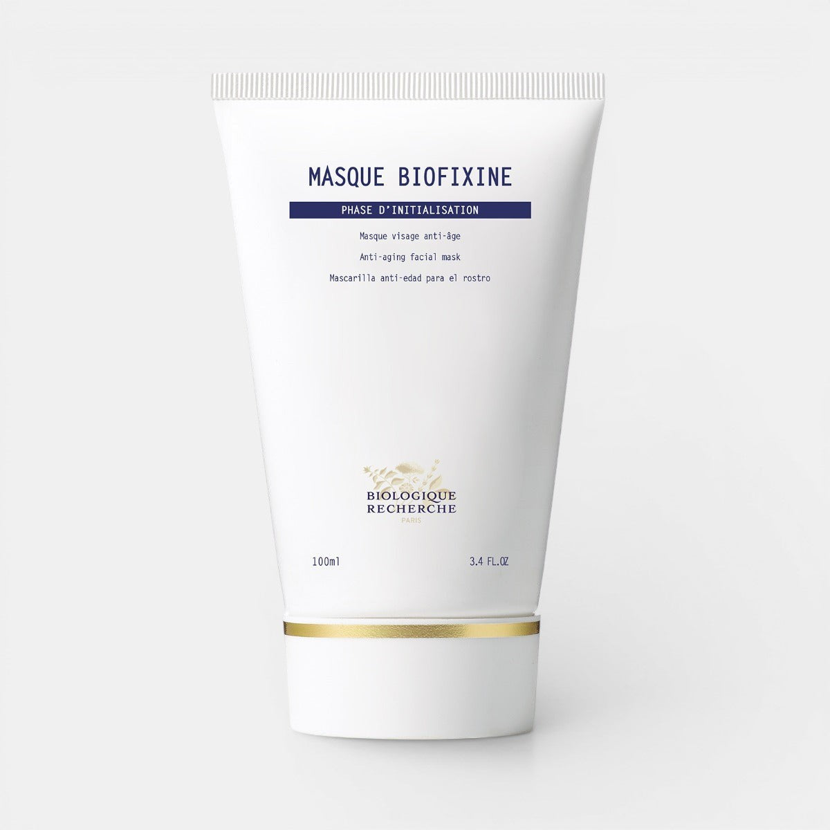 Biologique Recherche Biofixine mask tube on a white background. Plumping &amp; Firming Mask with Myorelax Peptide for fine lines and wrinkles, dehydration, dullness, and loss of firmness.