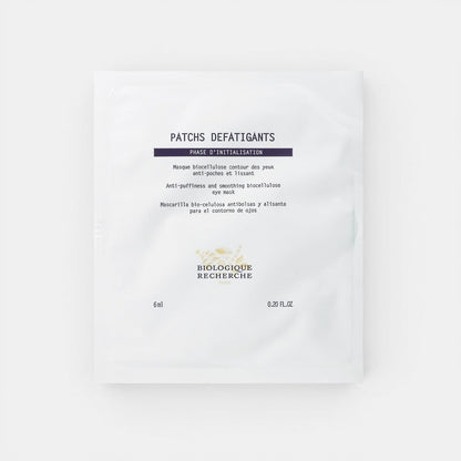Biologique Recherche Patchs Défatigants – biocellulose under-eye patches for puffiness, dark circles, and wrinkles.