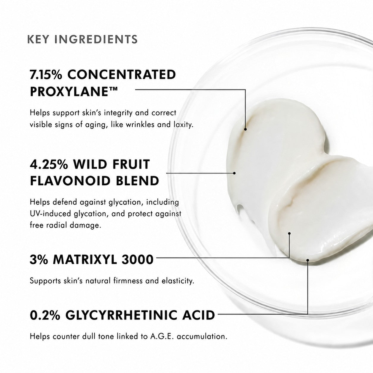 Shop Rescue Spa A.G.E. Advanced Eye cream texture showing key ingredients like Proxylane and Matrixyl 3000
