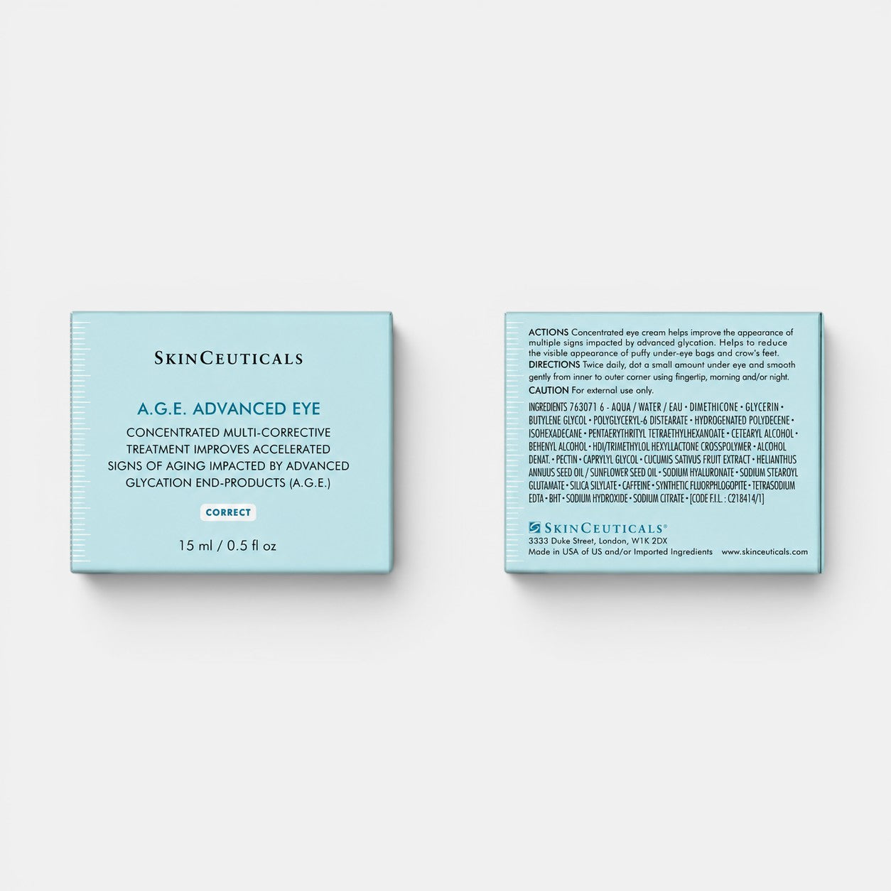 Shop Rescue Spa SkinCeuticals A.G.E. Advanced Eye cream packaging showing product details and ingredient list