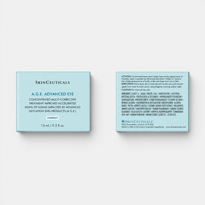 Shop Rescue Spa SkinCeuticals A.G.E. Advanced Eye cream packaging showing product details and ingredient list