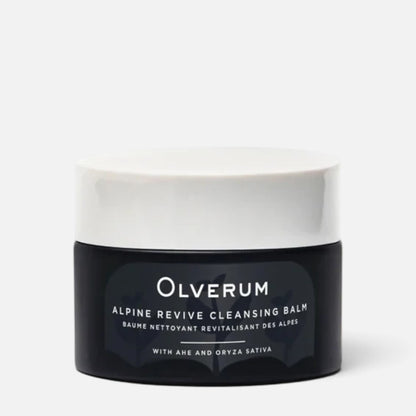 Shop Rescue Spa Olverum Alpine Revive Cleansing Balm in a black jar with a white lid for deep skin purification.