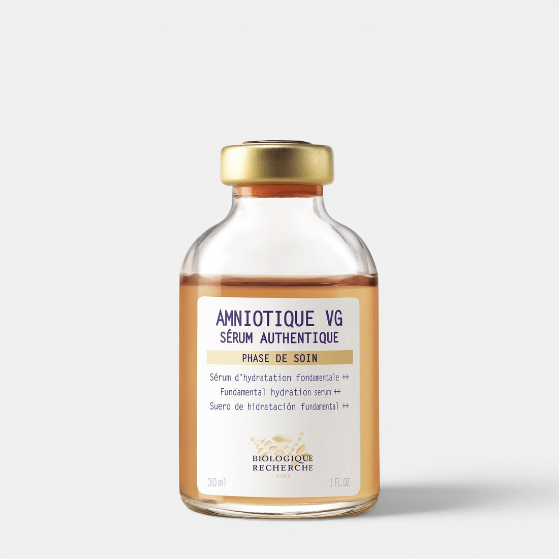 Shop Rescue Spa Biologique Recherche Amniotique VG hydrating serum in a clear glass bottle with a gold cap.