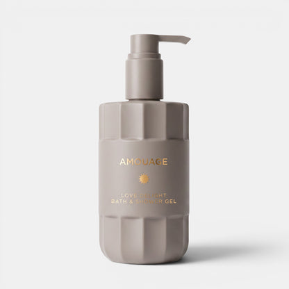 Shop Rescue Spa Amouage Love Delight bath and shower gel in a taupe pump bottle with gold lettering.