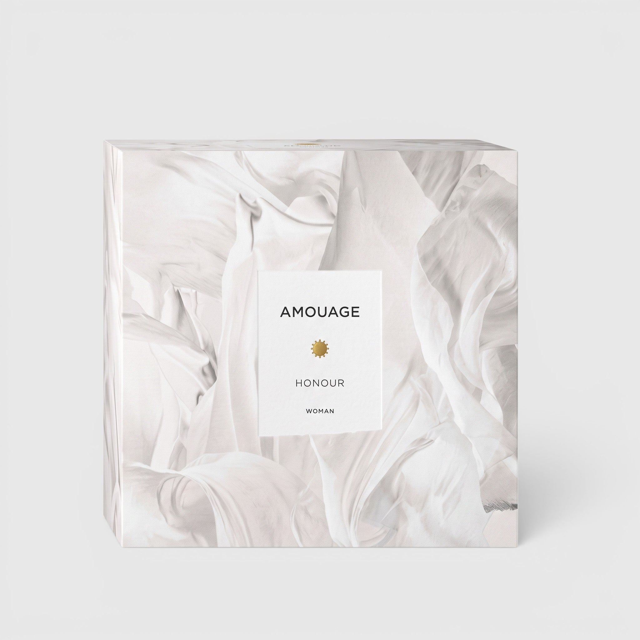 Shop Rescue Spa Amouage Honour Woman Eau De Parfum 100ml perfume box with elegant white floral petal design