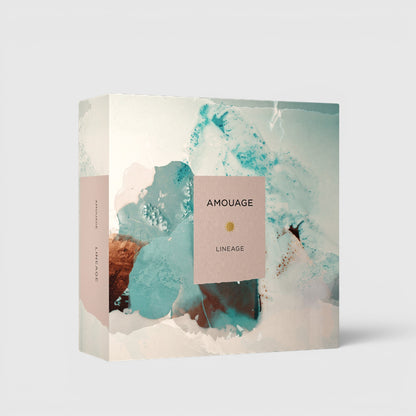 Shop Rescue Spa Amouage Lineage Eau De Parfum 100ml box featuring abstract blue and copper artistic design