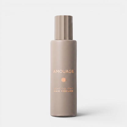 Shop Rescue Spa Amouage Love Delight hair perfume in a matte taupe bottle with a ribbed cap on a white background