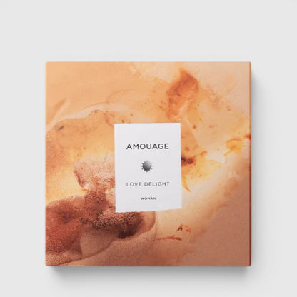 Shop Rescue Spa Amouage Love Delight 100ml perfume box with abstract peach and brown watercolor design