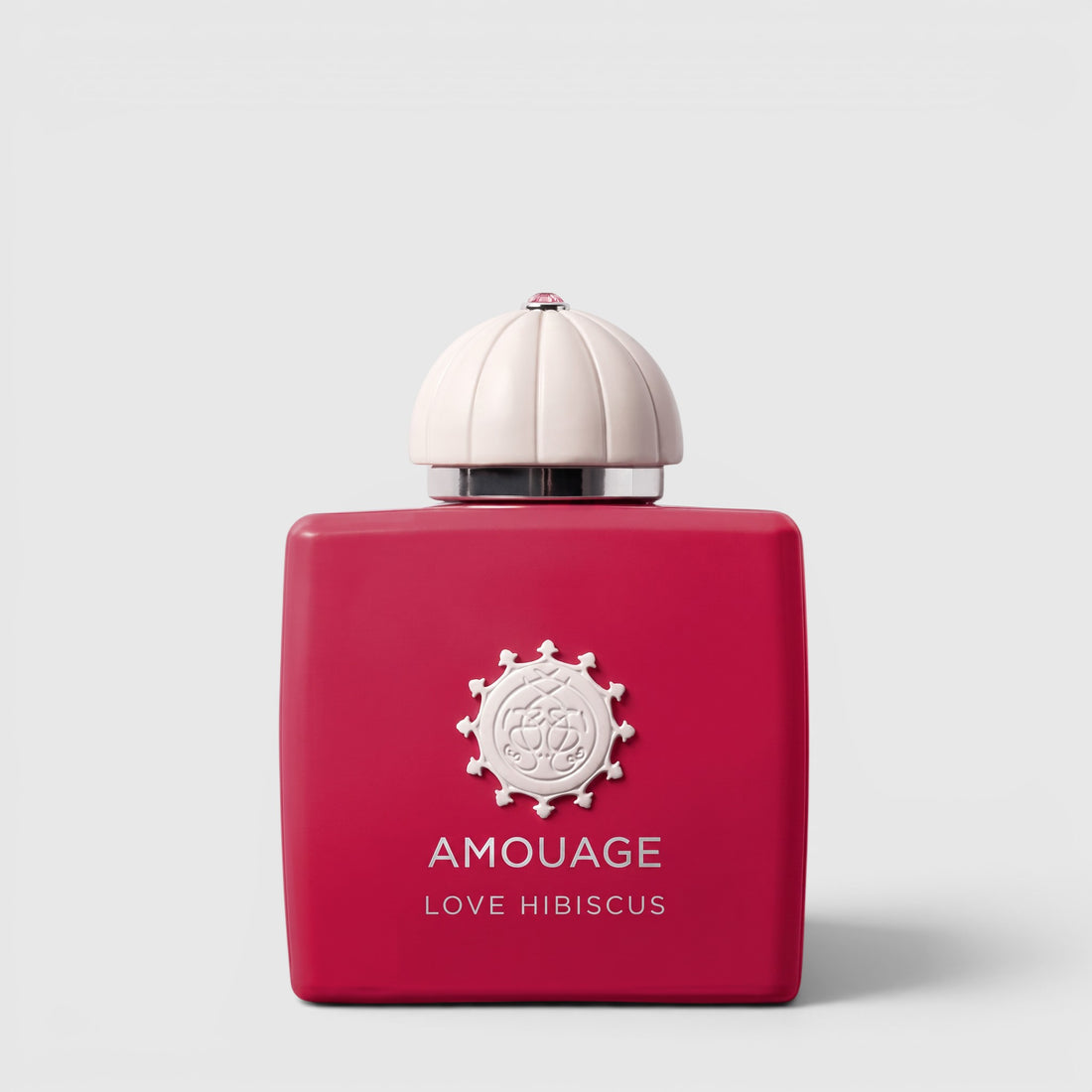 Shop Rescue Spa Amouage Love Hibiscus perfume in a vibrant pink square bottle with a white domed cap.