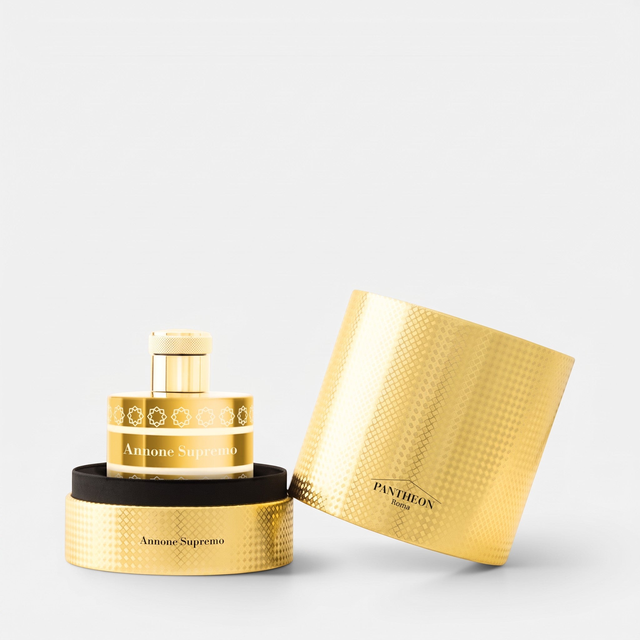 Shop Rescue Spa Annone Supremo perfume bottle in a luxurious gold textured cylindrical gift box