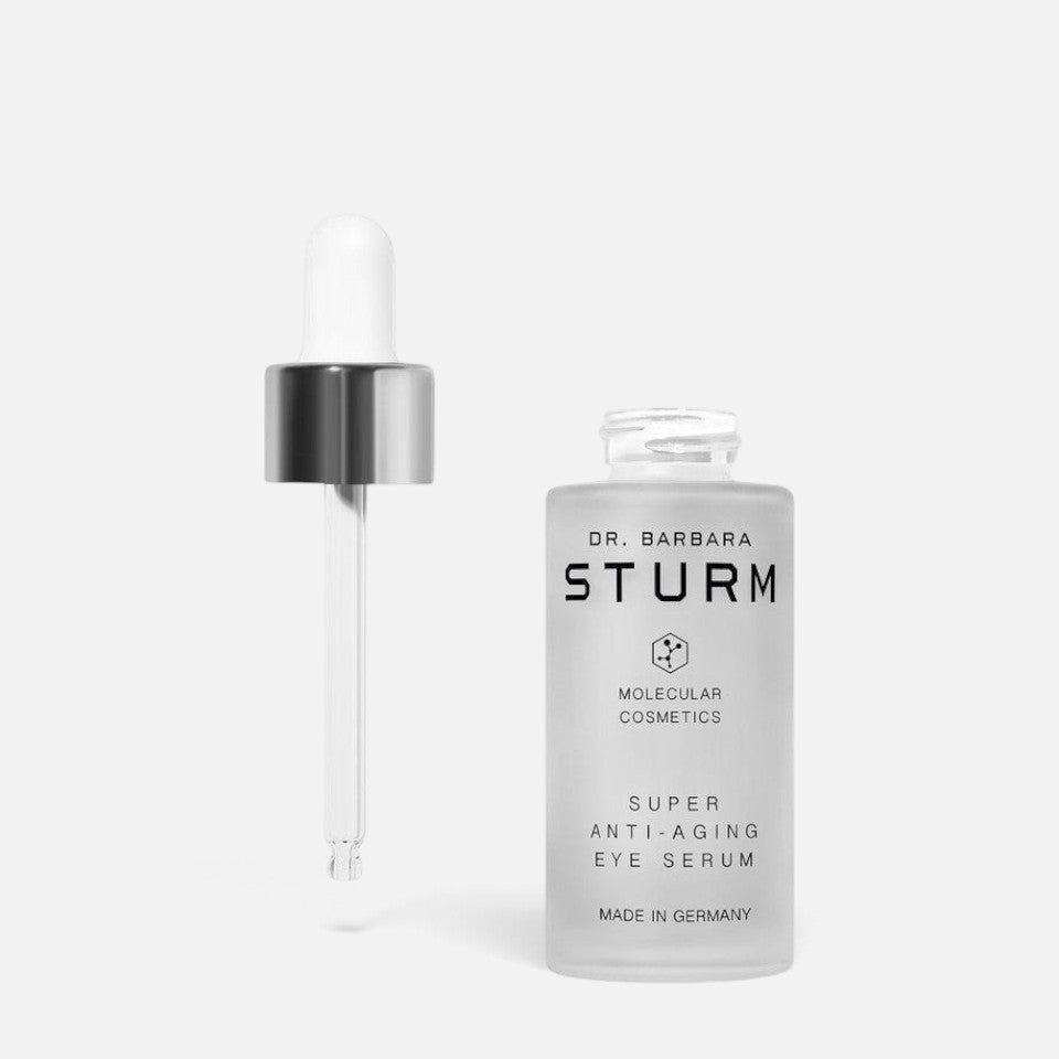 Shop Rescue Spa Dr. Barbara Sturm Super Anti-Aging Eye Serum in a frosted glass bottle with a silver dropper applicator.