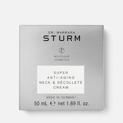 Shop Rescue Spa Dr. Barbara Sturm Super Anti-Aging Neck &amp; Décolleté Cream in a silver 50ml box
