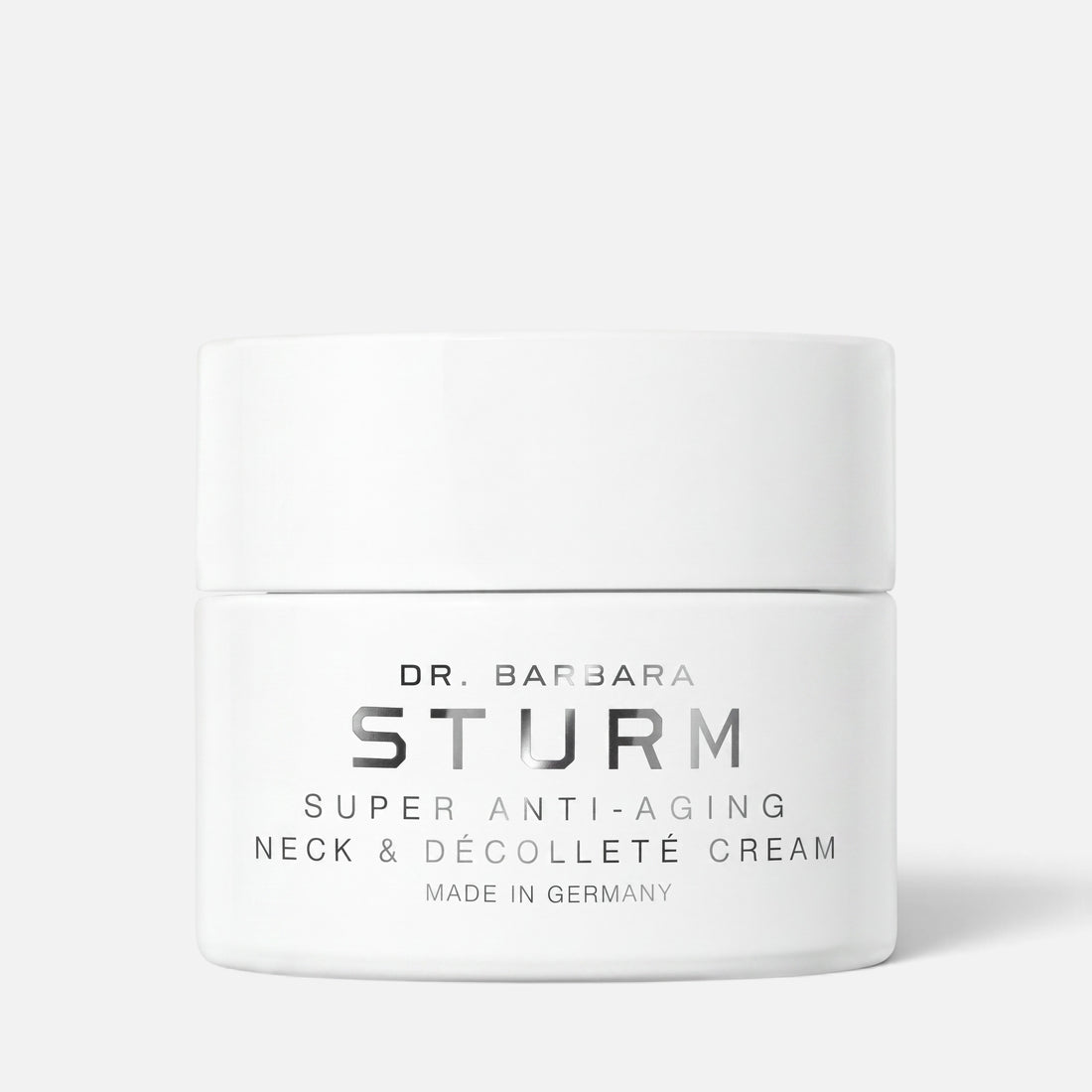 Shop Rescue Spa Dr. Barbara Sturm Super Anti-Aging Neck &amp; Décolleté Cream in a white 50ml jar.