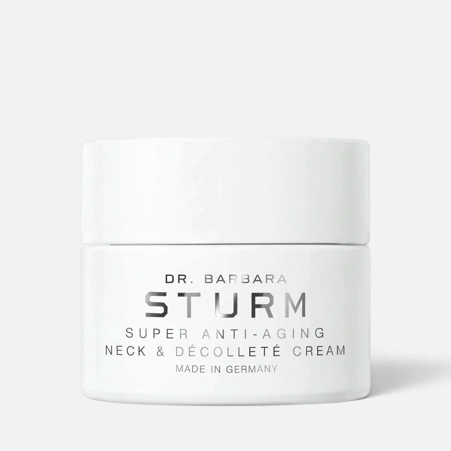 Shop Rescue Spa Dr. Barbara Sturm Super Anti-Aging Neck &amp; Décolleté Cream in a white 50ml jar.
