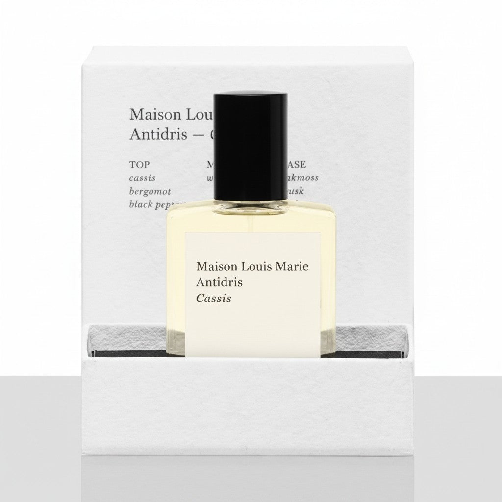 Shop Rescue Spa Antidris Cassis perfume oil with notes of cassis, bergamot, black pepper, white rose, oakmoss, musk, and tonka.