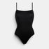 Shop Rescue Spa AQUARELLE black one-piece tank swimsuit with thin straps and a straight back design.